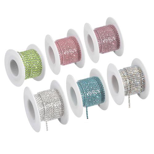 6 Rollen 30 Meter 2 mm Kristall-Strass-Kette, zum Aufnähen, Basteln, Hochzeit, Party, DIY-Dekoration, 6 Farben von YXBZKGDCNG