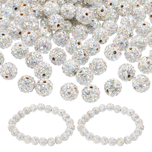 8 mm Strass-Perlen, 150 Stück Ton-Strassperlen, Discokugel-Perlen, Diamant-Abstandshalter, Kristall, funkelnd, rund, Weiß, 150 Stück von YXBZKGDCNG