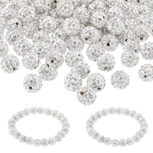 8 mm Strass-Perlen, 150 Stück Ton-Strassperlen, Discokugel-Perlen, Diamant-Abstandshalter, Kristall, funkelnd, rund, Weiß, 150 Stück von YXBZKGDCNG