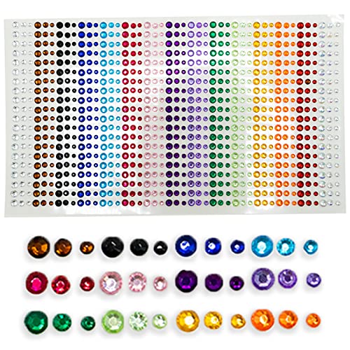 900 Stück Strass-Aufkleber, 3 mm, 4 mm, 5 mm, bunt, selbstklebend, rund, für Bastelarbeiten, Dekoration von YXBZKGDCNG