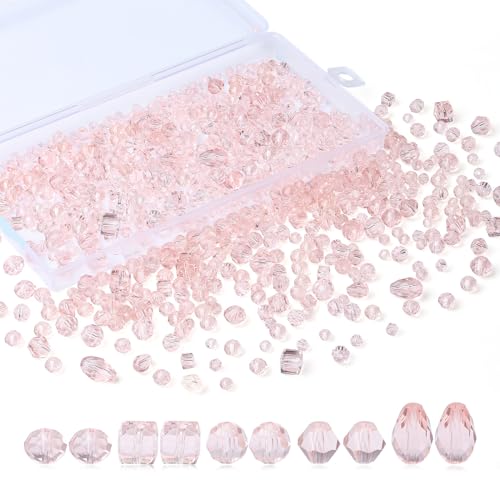 AB-Kristallperlen, facettierte gemischte Glasperlen zum Basteln, 4/6/8 mm Glasperlen für Schmuckherstellung, Großglasperlen für Armbandherstellung, Rosa, 4,6,8 mm, 800 Stück von YXBZKGDCNG