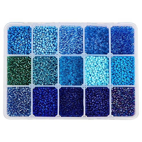 Ca. 20010 Stück Glas-Rocailles, blickdichte blaue Rocailles, 2 mm, runde Pony-Perlen, Mini-Abstandshalter, lose Perlen für Bastelarbeiten, Armbänder, Halsketten, Schmuckherstellung, 2 mm-B von YXBZKGDCNG