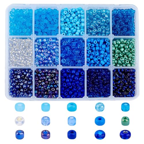 Ca. 20010 Stück Glas-Rocailles, blickdichte blaue Rocailles, 2 mm, runde Pony-Perlen, Mini-Abstandshalter, lose Perlen für Bastelarbeiten, Armbänder, Halsketten, Schmuckherstellung, 4 mm-B von YXBZKGDCNG