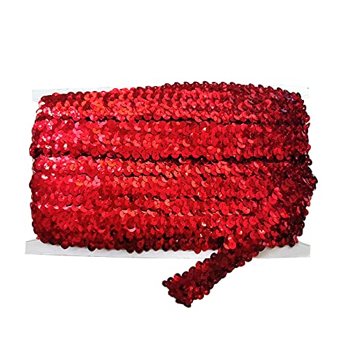 Flaches glitzerndes elastisches Pailletten-Stretch-Bling-Pailletten-Stoffband für Kleid, verziertes Stirnband, Nähen, Basteln, 3,1 cm x 9,1 m, Rot von YXBZKGDCNG