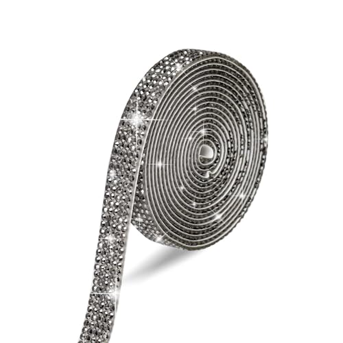 Kristall Strass Diamant Band Streifen, Strass Aufkleber Selbstklebend, Funkelnde DIY Dekoration Strass Streifen, Strass Rolle DIY für Dekoration Geschenk Telefon Hochzeit (Glänzend Schwarz, 1cm) von YXBZKGDCNG