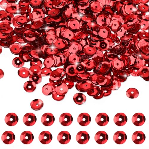 Rote Pailletten, 6 mm, runde Stickerei-Pailletten, Großpackung, rote Pailletten mit Löchern, lose Pailletten zum Nähen von Nägeln, zum Aufkleben, glänzende DIY-Dekoration, 4800 Stück von YXBZKGDCNG