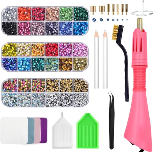 Set mit Strasssteinen, Hot Fixed Gems Craft Applikator – Diamant-Malstift, Wachsstift, Pinzette, Tablett, Reinigungsbürste und Tuch, 28 Farben Strasssteine für DIY Kleidung Schuhe von YXBZKGDCNG