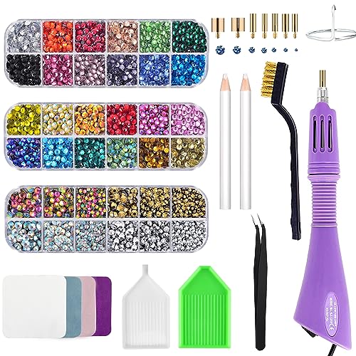 Set mit Strasssteinen, Hot Fixed Gems Craft Applikator – Diamant-Malstift, Wachsstift, Pinzette, Tablett, Reinigungsbürste und Tuch, 28 Farben Strasssteine für DIY Kleidung Schuhe von YXBZKGDCNG