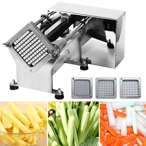 YXFAZPP Automatischer Kartoffelchip-Schneider mit 3 Klingengrößen | Elektrischer Pommes-Frites-Hersteller | 200–300 kg/h Leistung | EIN-Knopf-Schalter | Kommerzieller Obst von YXFAZPP