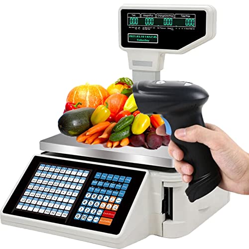 YXFAZPP Etikettendruckwaage, Barcode-Druckwaage, Dual-Screen-Display, Etikettendruckwaage mit 5 Vorderfenstern und 4 Hinterfenstern. Kommerzielle Waagen für den Einzelhandel (withcashbox) von YXFAZPP