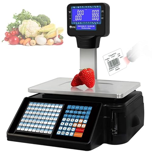 YXFAZPP Etikettendruckwaage, Digitale Barcode-Waage, Dual-Display, 63 Tastenkombinationen, kommerzielle Registrierkasse für Supermarkt/Einzelhandelsgeschäft/Lager von YXFAZPP