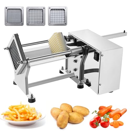 YXFAZPP Kommerzieller Pommes-Frites-Schneider mit 3 Klingen, elektrische Streifenschneidemaschine, 200–300 kg/h Edelstahl-Frites-Schneider für Kartoffeln, Süßkartoffeln, Karotten von YXFAZPP