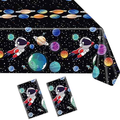 YXHZVON 2 Pcs Astronaut Theme Tischdecken, Weltraum Tischdecke,Rechteck Planet Tischdecke,Tischdecke Kindergeburtstag,Weltraum Party für Kinder Thema Geburtstag Party Dekorationen(130x220cm) von YXHZVON