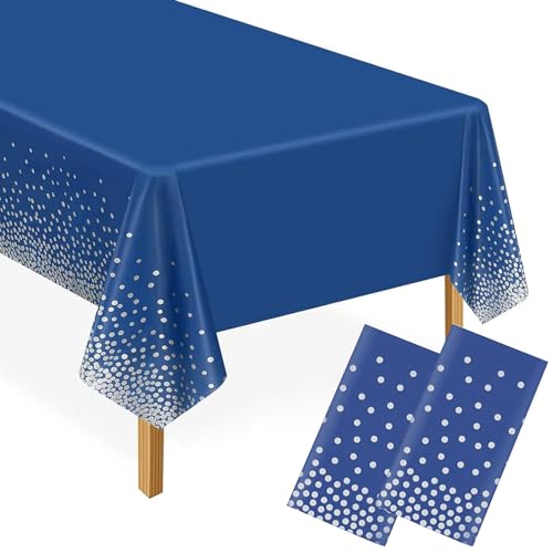 YXHZVON 2 Stück Dot Tischdecken, Blau Konfetti Party Tischdecken Silber Dot Rechteckige wasserdichte Einweg Tischdecken für Party Picknick Geburtstag Jubiläum 137 x 274cm von YXHZVON