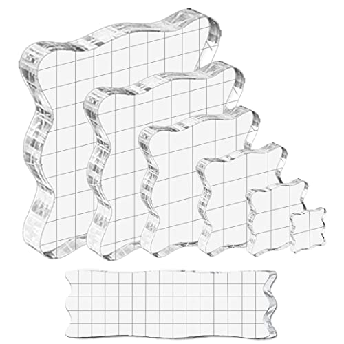 YXHZVON 7 Stück DIY Acryl Stempelblock Set, Transparent Stempelblöcke mit Gitterlinien für Scrapbooking, Clear Stamp Block für Weihnachtskarten Basteln Stempel, Personalisiert von YXHZVON