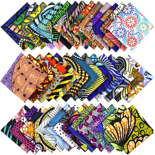 YXJDWEI 40 Stück Polyester Afrikanischer Stoff Beidseitig Druck Stoff Zufällig 25 x 25cm Nähstoffe mit verschiedenen Muster Patchwork DIY Stoffpaket für Nähen Handwerk Deko von YXJDWEI