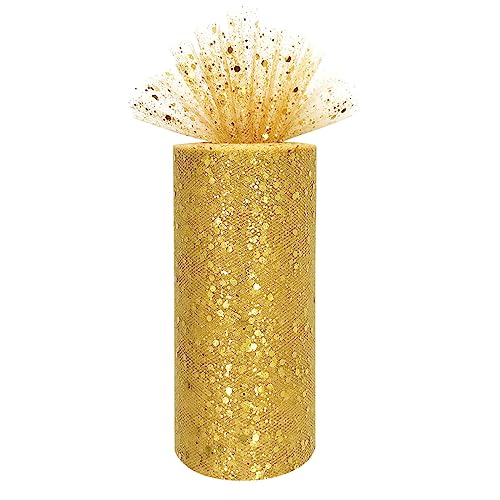 YXJDWEI Glitzer Tüll Dekostoff Tüllband Tischläufer Tischband 15cm X 25 Yards pro Rolle für Tutu Hochzeit Tischdeko Geschenkband (Gold, 1 Rolle) von YXJDWEI