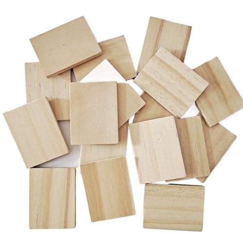 YXYFA 20 Stück unlackierte Holzstücke, Holzquadrate mit Aussparungen, 3,5 x 4,5 cm, natürliches, rustikales Bastelholz für Heimdekoration von YXYFA