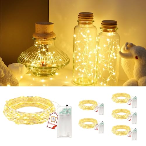 6 Stück Led Lichterkette mit Timer，2M 20LEDs Lichterketten Batteriebetrieben, Klein Innen Lichterkette für Weihnachten, Schlafzimmer, Party, Hochzeit, Baumdekoration von YYAQZD