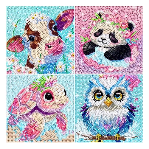 YYAQZD Diamond Painting Kinder Set,4 Stück 5D DIY Diamant Painting Bilder mit Diamond Painting Zubehör,Diamant Bilder Arts Craft für Home Wand Decor,Geschenke für Kinder 15x15cm（Cartoon） von YYAQZD