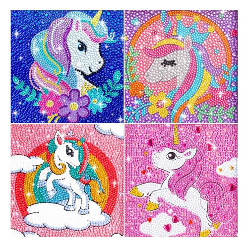 YYAQZD Diamond Painting Kinder Set,4 Stück 5D DIY Diamant Painting Bilder mit Diamond Painting Zubehör,Diamant Bilder Arts Craft für Home Wand Decor,Geschenke für Kinder 15x15cm（Regenbogenpony） von YYAQZD