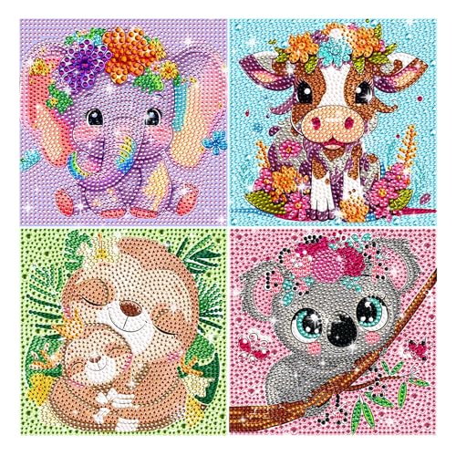 YYAQZD Diamond Painting Kinder Set,4 Stück 5D DIY Diamant Painting Bilder mit Diamond Painting Zubehör,Diamant Bilder Arts Craft für Home Wand Decor,Geschenke für Kinder 15x15cm（Tier） von YYAQZD