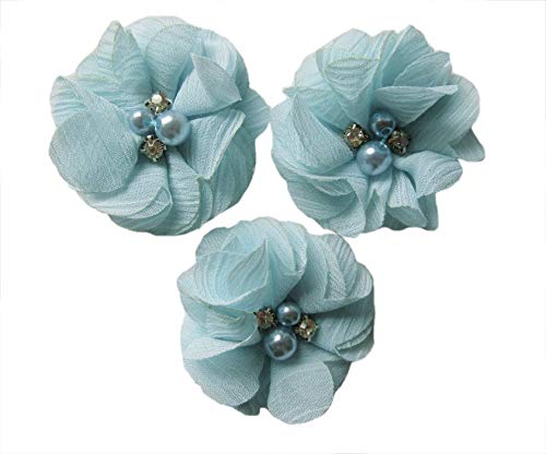 YYCRAFT 20 Stück Chiffon 5,1 cm Blume Strass Perlen für Bastelprojekte (blau) von YYCRAFT