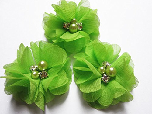 YYCRAFT 20 Stück Chiffon Blumen mit Strass und Perlen Hochzeit Dekoration/Haar Accessoire Handwerk/Nähen Craft(Lime,5cm) von YYCRAFT