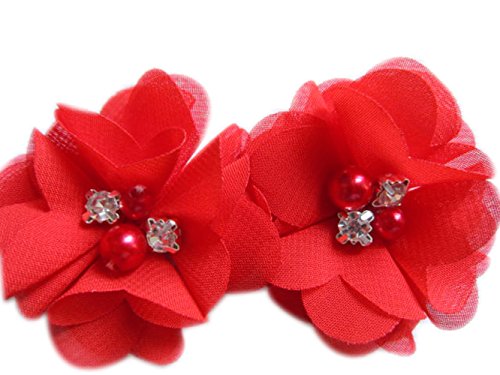 YYCRAFT 20 Stück Chiffon Blumen mit Strass und Perlen Hochzeit Dekoration/Haar Accessoire Handwerk/Nähen Craft(Rot,5cm) von YYCRAFT