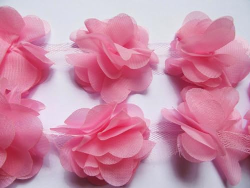 YYCRAFT 3D-Chiffon-Blumen-Spitzenborte, Brautsträuße, Clusterblume, zum Nähen (Blase Pink), 4,5 m, 6,3 cm von YYCRAFT