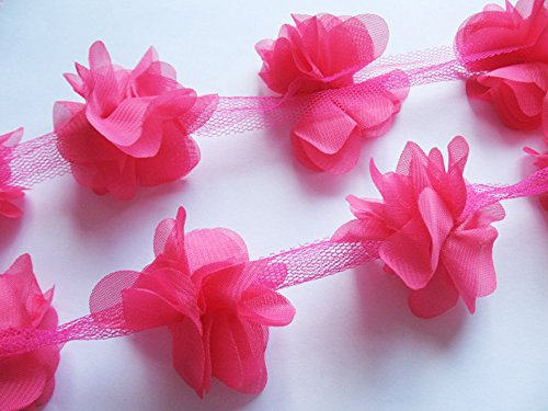 YYCRAFT 3D-Spitzenborte aus Chiffon, 4,5 m, 6,3 cm, Brautsträuße, Cluster-Blume, zum Selbermachen (Hot Pink) von YYCRAFT