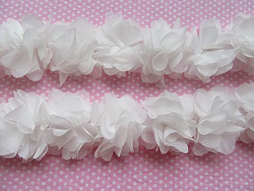 YYCRAFT 4,5 m, 5,1 cm, 3D-dicke Chiffon-Blumen-Spitzenborte für Brautsträuße, Clusterblumen, DIY Nähen (weiß) von YYCRAFT