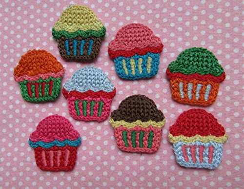 YYCRAFT 8 Häkelapplikationen für Cupcakes, 2,5 cm, 8 Farben von YYCRAFT