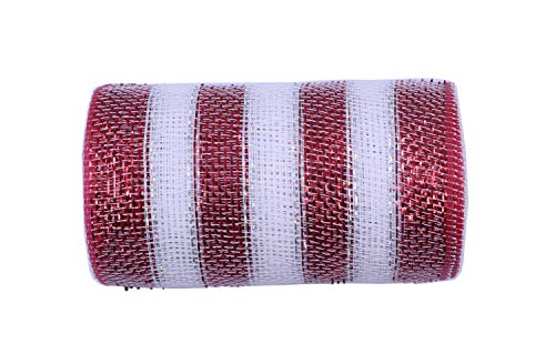 YYCRAFT Metallisches Poly-Mesh-Band für Dekoration/Kranzherstellung, Basteln, 9,1 m, Weiß/Rot, 15,2 cm x 9,1 m von YYCRAFT