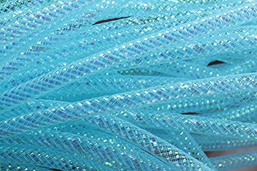 YYCRAFT Deko-Netzschlauch mit Metallfolie, 8 mm x 22 m, Aqua von YYCRAFT