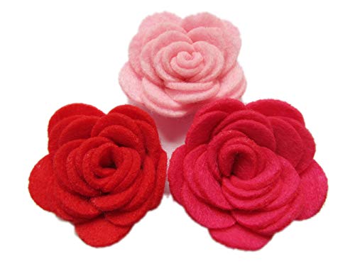 YYCRAFT Filz-Rosen, 3,8 cm, 4D-Blumen-Applikation/Schleife, 20 Stück (Rosa/Hot Pink/Rot) von YYCRAFT