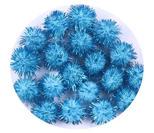 YYCRAFT Glitzer-Pompons mit Lametta-Poms, glitzernd, für Basteln/Partydekoration/Katzenspielzeug, 25 mm, Blau, 50 Stück von YYCRAFT