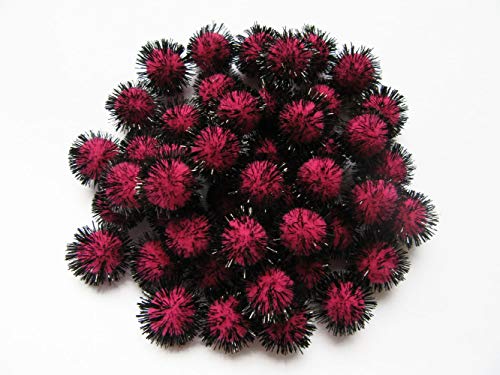 YYCRAFT Glitzernde Lametta-Pompons, 200 Stück, Hot Pink/Schwarz (20 mm) von YYCRAFT