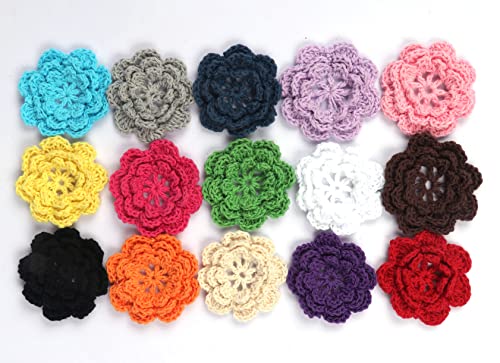 YYCRAFT Handgefertigte Häkelblumen für Bastelarbeiten, Verzierungen (5,1 cm, 15 Farben), 30 Stück von YYCRAFT