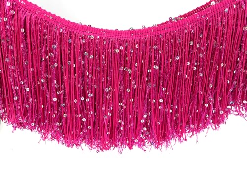 YYCRAFT Hoogram Pailletten-Ketten-Fransenborte von The Yard Girlande, Tanzkostüm, Party-Dekoration, 9,1 m, Hot Pink von YYCRAFT