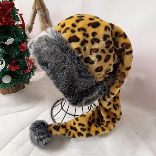 YYCRAFT Lange Leoparden-Weihnachtsmannmütze, Deluxe-Weihnachtsmütze für Erwachsene, Unisex, Neujahr, festliche Party, Weihnachtsbedarf, 1 Packung von YYCRAFT