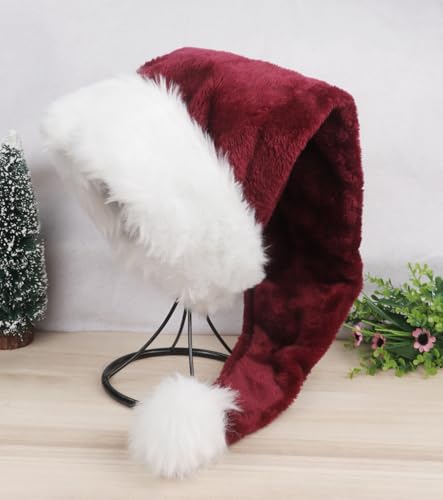 YYCRAFT Lange burgunderrote Weihnachtsmannmütze, Deluxe-Weihnachtsmütze für Erwachsene, Unisex, Neujahr, festliche Party, Weihnachtsbedarf, 1 Packung von YYCRAFT