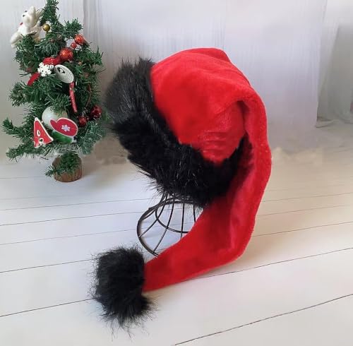 YYCRAFT Lange rot-schwarze Weihnachtsmannmütze, Deluxe-Weihnachtsmütze für Erwachsene, Unisex, Neujahr, festliche Party, Weihnachtszubehör, 2 Stück von YYCRAFT