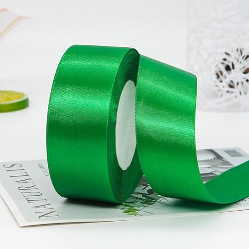 YYCRAFT Smaragdgrünes, massives Satinband, 3,8 cm, 45,7 m, Bastelstoffband für Geschenkverpackungen, Blumensträuße, Hochzeit, Party, Dekoration von YYCRAFT