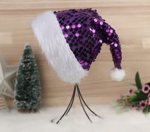 YYCRAFT Weihnachtsmütze für Erwachsene, Paillettenhut, Unisex, Neujahr, festliche Party, Weihnachtszubehör, 1 Packung, violette Pailletten von YYCRAFT