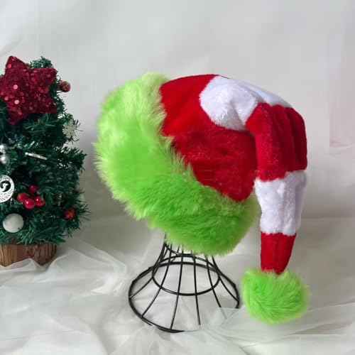 YYCRAFT Weihnachtsmütze für Erwachsene, Unisex, Neujahr, festliche Party, Weihnachtszubehör, 1 Packung, Rot/Weiß/Limettengrün von YYCRAFT