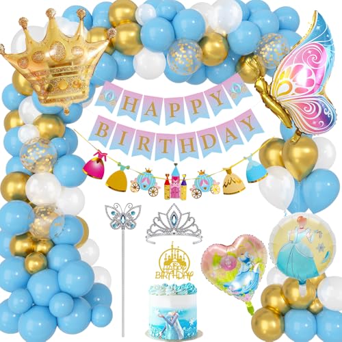 Geburtstagsdeko Mädchen, Cinderella Geburtstag Party Deko Luftballons Konfetti mit Tiara Krone Zauberstab Cupcake Topper Happy Birthday Banner Krone Ballon für Kinder Partydeko Geburtstag von YYDSXK