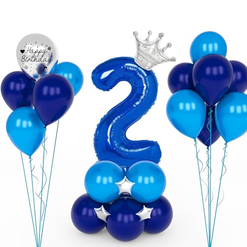 YYDSXK Luftballon 2. Geburtstag Blau, Folienballon 2. Geburtstag, Geburtstagsdeko 2 Jahre Junge, Helium Ballon 2 Geburtstag, 32 Zoll – 101 cm zahlen luftballon 2 für Jungen Kind party Deko von YYDSXK