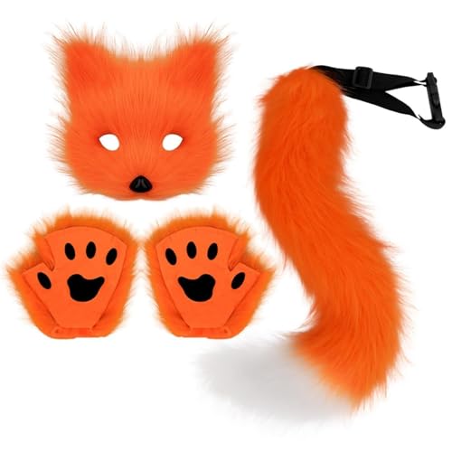 YYGJYGOO 2024 Fuchskostüm Halloween Fuchsschwanzkostüm für ausgefallene Verkleidung, Fuchsohren und Schwanz, Fuchsohren und Schwanz Set(Orange) von YYGJYGOO