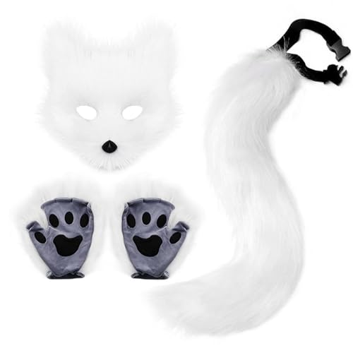 YYGJYGOO 2024 Fuchskostüm Halloween Fuchsschwanzkostüm für ausgefallene Verkleidung, Fuchsohren und Schwanz, Fuchsohren und Schwanz Set(White) von YYGJYGOO